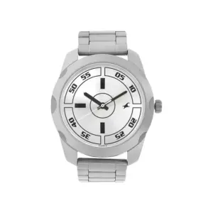 Titan Watch Fastrack Quartz Analog Silver Dial Watch for Men with Stainless Steel Strap 3123SM02