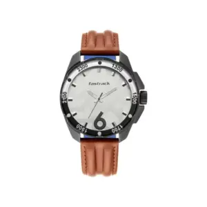 Titan Watch Fastrack Hitlist Quartz Analog White Dial Watch for Men with Brown Leather Strap 3084NL04