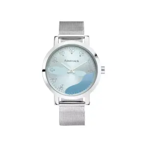 Titan Watch Fastrack Bare Basics Quartz Analog Blue Dial Watch for Women with Stainless Steel Strap 6222SM02