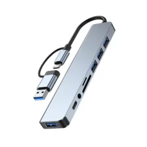 Faith Generic 8-in-1 USB Hub - USB 3.0 & USB 2.0 Adapter for Laptop, PC, PD Charging, 8 Ports Docking Station, RJ45, HDMI, TF/SD Card Splitter.