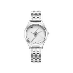 Titan Watch Fastrack Stunners Quartz Analog Silver Dial Watch for Women with Silver Metal Strap 6152SM08