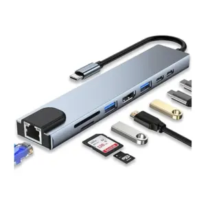 Generic USB-C Hub 8-in-1 Adapter – 4K HDMI, 100W PD, USB 3.0, Ethernet, SD/TF Reader & Type-C Docking Station for Laptops