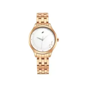 Titan Watch Fastrack Stunners Quartz Analog White Dial Watch for Women with Rose Gold Stainless Steel Strap 6248WM02