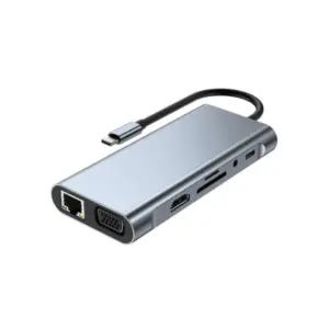 Generic USB Type-C 10-in-1 Multiport Hub – VGA, HDMI, Ethernet, 4 USB 3.0, SD/TF Card Slots & Dual Type-C Ports