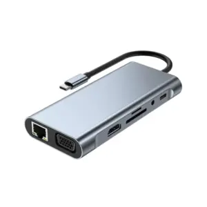 Generic USB Type-C 11-in-1 Multiport Hub – VGA, HDMI, Ethernet, 4 USB 3.0, SD/TF Card Slots & Dual Type-C Ports