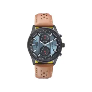 Titan Watch Fastrack Fastfit Quartz Analog Blue Dial Watch for Men with Tan Leather Strap, Day & Date 3224NL02
