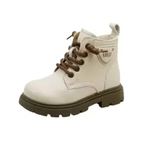 Faith Genuine Leather Boots - Rubber Black and Beige Anti-Skid Ankle Boots for Kids, Toddler Fashion Design (Size 33), Ideal for Style and Safety