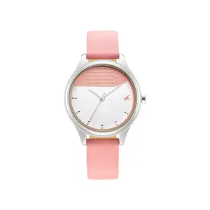 Titan Watch Fastrack Stunners Quartz Analog Pink Dial Watch for Women with Leather Strap 6280SL01