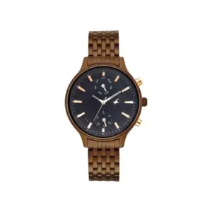 Titan Watch Fastrack Ruffles Quartz Multifunction Black Dial Watch for Women with Stainless Steel Strap 6208KM01