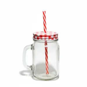 RMH Generic Mason Jar with Straw & Lid 450ml– Stylish Glass Drink Jar 447-1