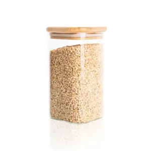 RMH Generic Glass Jar Square with Wooden Lid 8X10CM – Elegant Storage Container for Kitchen & Home S810(1-37)