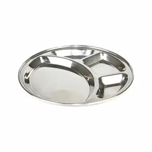 Generic Stainless Steel Round Divided Dish For Lunch-Dinner Plate 4 Compartment