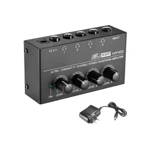 Faith Headphone Amplifier 4 Channel Audio Control Amp Mini Metal Stereo Audio Interface 1/4 Inch Balanced TRS Headphone Output and Audio Input For Sound Mixer