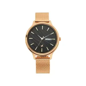 Titan Watch Fastrack Ruffles Quartz Analog Black Dial Watch for Women with Stainless Steel Strap, Day & Date 6207WM01