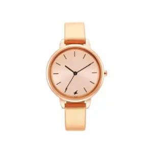 Titan Watch Fastrack Glitch Quartz Analog Rose Gold Dial Watch for Women with Leather Strap 6234WL01