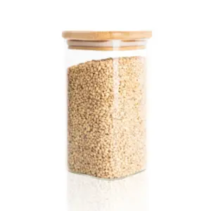 RMH Generic Glass Jar Square with Wooden Lid 8X12CM – Elegant Storage Container for Kitchen & Home S812(1-21)
