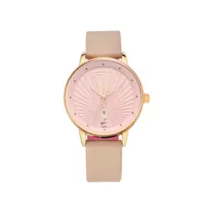Titan Watch Fastrack Ruffles Quartz Analog Date Pink Dial Watch for Women with Beige Leather Strap 6206WL02