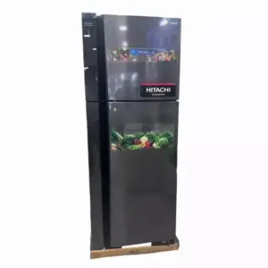 Hitachi Refrigerator 550L 2 Doors No Froast Dual Fan Cooling, Nano Titanium filter, Stabilizer Free, LED Light, Touch screen controller, Tempered Glass Shelves Black and Silver HRTN8565DFBBKET