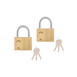 Godrej Locks Godrej Locking Solutions and Systems Sherlock 50mm Solid Brass Padlock with Pin Cylinder and 3 Keys, High Precision Brass Pin Tumbler Mechanism, Anti-Pick Technology to Enhance Security 2pcs 2592
