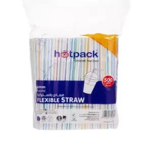 Hotpack Wrapped Flexible Plastic Straw 6mm 500's (Pack of 20pcs)