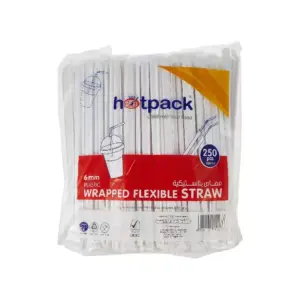Hotpack Wrapped Flexible Plastic Straw 6mm 250's (Pack of 40pcs)