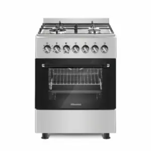 Hisense Cooker Free Standing 60 x 60cm 3 Gas Burners, 1 Electric Burner, Electric Oven, Glass Lid, Silver HF631GEES