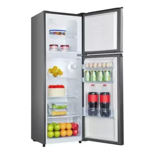 Hisense Refrigerator 154L Double Door, Top Freezer, Energy Class A, LED Lighting, Reversible Door, Tempered Glass, Titanium Silver H225TTS