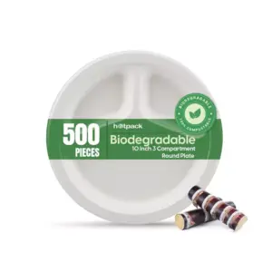 Hotpack Round Plastic Plates 10" with 3 Compartments 500's Pack