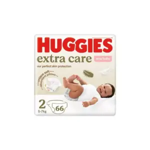 Huggies Nappies Extra Care New Baby Size 2, 5-7kg Babies 66pcs (Pack of 2)
