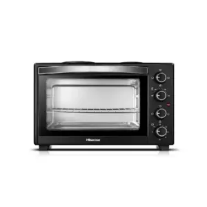 Hisense Mini Electric Oven & Hotplate 28L with 2 Plates, Knob Control, Max Temp 230° Black H28TOBKPKL16