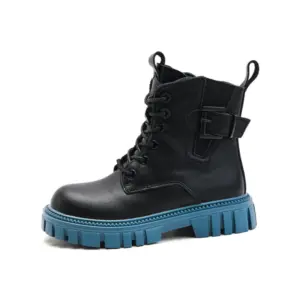 Fair & White Kids Black Combat Boots - Winter Children's Outdoor Boots with Plush Warm Lining and Rubber Sole (Size 33)