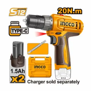 Ingco Cordless Impact Drill Lithium-ion 20V 1 Pcs Cr-V 65mm bit 2 Pcs 1.5Ah battery pack CIDLI12206