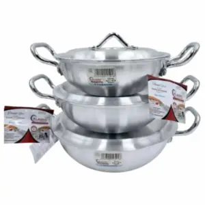 Klassic Kitchenware Klassic Aluminium Round Bottom Kadai 28cm, 30cm, 32cm 503 Round Bottom Kadai