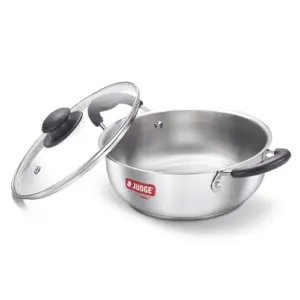 Judge Classic Stainless Steel Kadhai with Lid - 24cm (3L) Gas and Induction Compatible 37271
