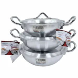 Klassic Kitchenware Klassic Aluminium Round Bottom Kadai 22cm, 24cm, 26cm, Even Heat Distribution, Deep Cooking Design, 502 round bottom kadai