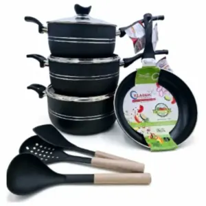 Klassic Kitchenware Klassic Saucepan Set 24cm, 26cm, 28cm, Frying Pan 28cm, Kitchen Tool Set 1003 (Pack of 5)