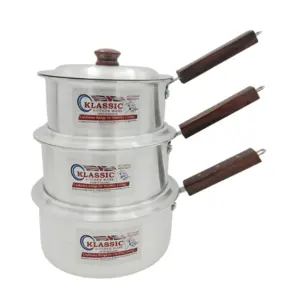 Klassic Kitchenware Klassic Aluminium Saucepan Set, 18cm 20cm 22cm, Durable Lightweight Cooking Pots Set, 853hg
