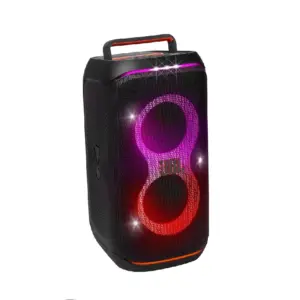 JBL By Harrman JBL Portable Bluetooth Party Speaker 160W, Foldable Handle, Powerful JBL Pro Sound, Futuristic lightshow, Up to 12 Hours of Play time, Splash Proof, Dual Mic & Guitar Inputs PartyBox Club 120