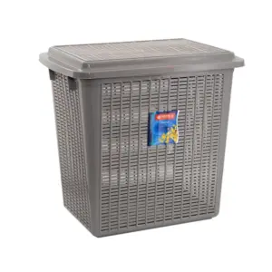 Lionstar Basket Stock Large LB-6 Rectangular Lidded Washing Laundry Basket, Tall Plastic Hamper For Clothes