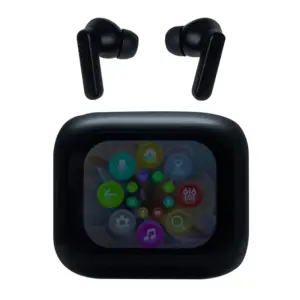 Milele Lumina Earphones - Smart Display Wireless Earbuds with Colour Screen Case, Deep Bass, Bluetooth 5.3, Touch Controls, Noise Reduction Microphones – Black