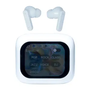 Milele Lumina Earphones - Smart Display Wireless Earbuds with Colour Screen Case, Deep Bass, Bluetooth 5.3, Touch Controls, Noise Reduction Microphones – White