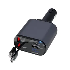 Milele Drive Pro 70W Car Charger with Built‑In Cables, Fast Charging for iPhone & Android