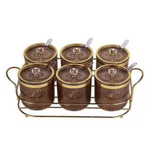 Nadstar1 Seasoning Pots 6pcs Set Condiment Pots Food Container with Lids and Spoons ST0606-1/2