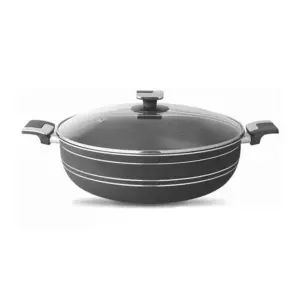 Nadstar8 Majestic Wok 34CM With Handle & Lid Non Stick Marble Coating Heat Tempered Glass Lids Heat Resistant Bakelite Handles For Easy Grip W34