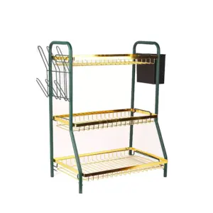 Nadstar1 Dish Rack Stainless Steel Kitchen Drying Rack 3 Layer Gold Strips HP15-145H