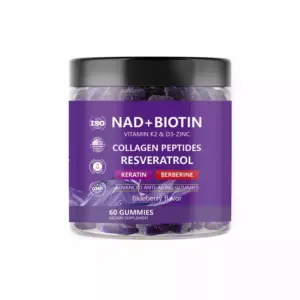 Faith NAD+, Resveratrol, Berberine, & Biotin Anti-Aging Gummy - Hair, Skin, Nails & Joint Supplement - Collagen Peptides, Keratin, Zinc, Vitamin K2 & D3 Gummies -Regeneration- Non-GMO - 60 Count