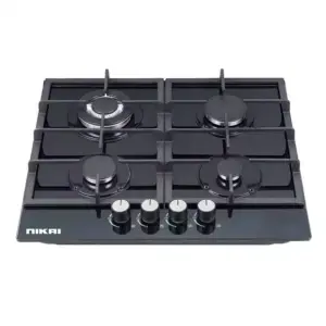 Nikai Gas Cooker 4 Burner Glass 8mm Tempered Built in Hob 580x500x120mm NGH44G Auto Ignition System Cast Iron Pan Supports Triple Ring Wok Burner‎