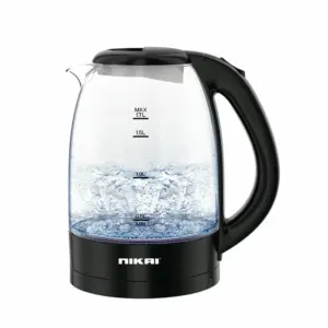 Nikai Jug Kettle 1.2L Glass With Cord Storage 2200W NK313G Automatic Shut Off Boil Dry Protection With Indicator Light On Handle