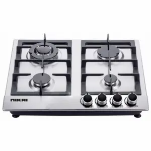 Nikai Gas Cooker 4 Burner Steel Built In Hob 50X45X25 NGH3005N Stainless Steel Auto Pulse Ignition System Heavy Cast Iron Pan Support Straight Flame