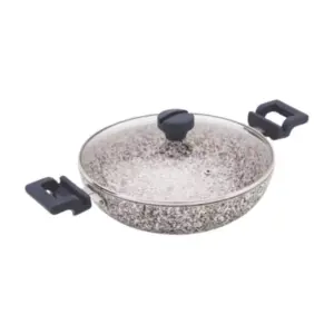 Orange Cookware Orange Non-Stick Deep Kadai Stone Finish 24cm with Glass Lid Rockstar Series ONSC406